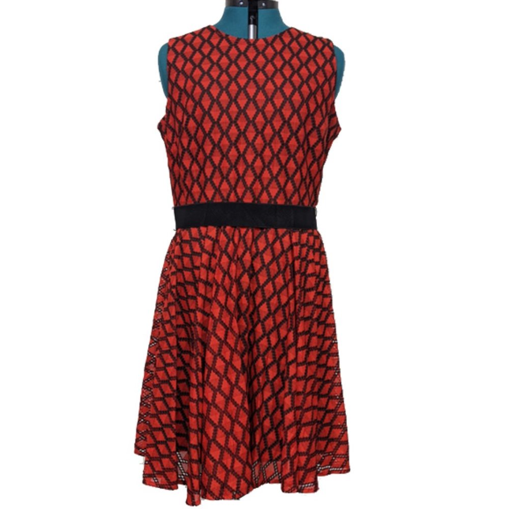 Red & Black Knit Dress w/Belt Size:18